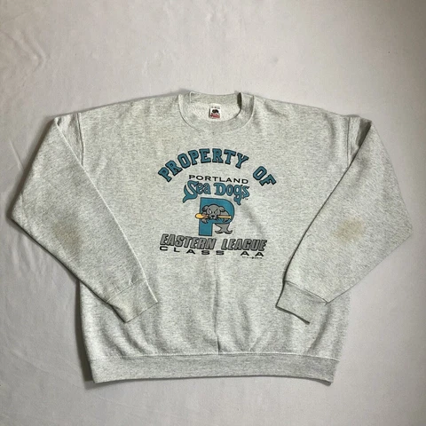 Vintage Portland Sea Dogs Gray Crewneck Sweatshirt Size XXL Long Sleeve MiLB Cover