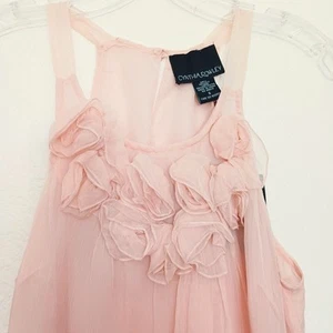 Neu mit Etikett Cynthia Rowley 100 % Seide Top Gr. L hellrosa 3D Rosen ärmellos Babydoll - Bild 1 von 11