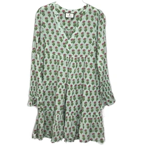 Abito Tuckernuck donna XS verde rosa floreale manica lunga scollo a V a strati boho - Foto 1 di 9