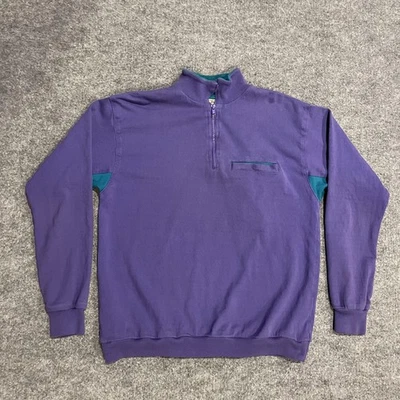 Vintage 90s LL Bean 1/4 Zip Sweater Mens Large Purple Teal Cotton Made USA - Image 1 of 4