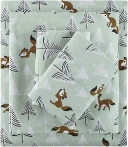 Intelligent Design Cozy Soft 100% Cotton Flannel Print Twin XL, Seafoam Foxes - Picture 1 of 7
