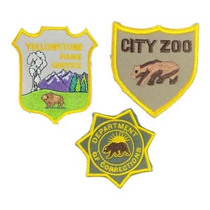 Lot 3 Vntg Sew On Shield Patches NOS Souvenir Yellowstone, Zoo, Corrections - Picture 1 of 7