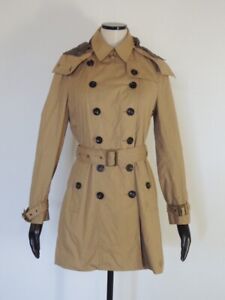Burberry Women's Tan Double Breasted Hooded Belted Trench Coat STAINS Size US 8