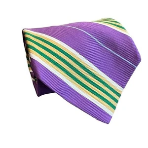 Grant Thomas purple, yellow, green, diagonal stripe pattern mens neck tie silk - Picture 1 of 10