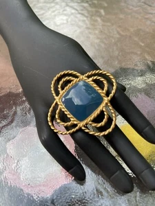 Elegant Vintage Art Deco Monet Brooch - Teal Enamel & Gold Tone Metal - Picture 1 of 4
