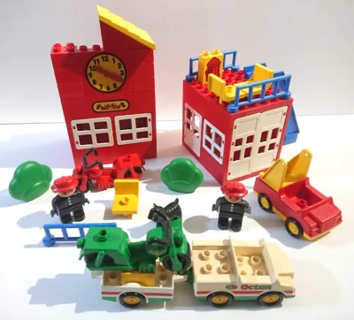 Vintage Lego Duplo Fire Station Octane Car Motor Bike Fences Dog Building - Rare - Image 1 of 4