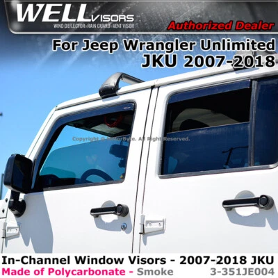 WELLvisors For Jeep Wrangler 4 Door 2007-2018 JKU Window Visors In-Channel - Image 1 of 4