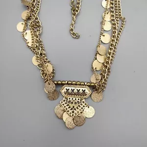 Coin Gold Tone ADJ Funky Chunky Necklace 32" Vintage Estate High Quality Shiny - Picture 1 of 9