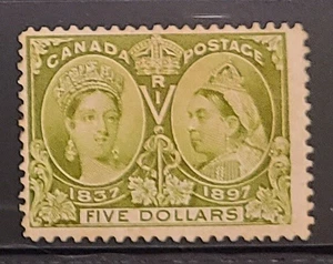 1897 UN #65 5$ Olive Green QV Jubilee Slightly Toned Gum & Small HR, VG/F Mint. - Picture 1 of 2