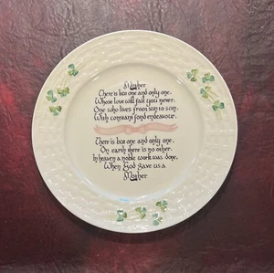Vintage Belleek Mutter Segen Gedicht 9" Teller Korbgeflecht Kleeblätter Irisch - Bild 1 von 4
