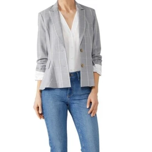 Rachel Roy Women's Windowpane Gray Plaid Blazer Size 10 - Picture 1 of 24