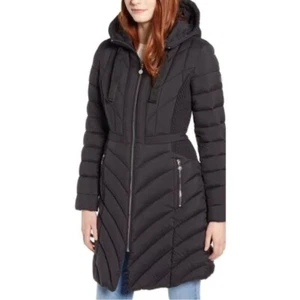 Bernardo Packable Puffer Quilted Mid Length Coat Water Resistant Hooded NWT L - Picture 1 of 12