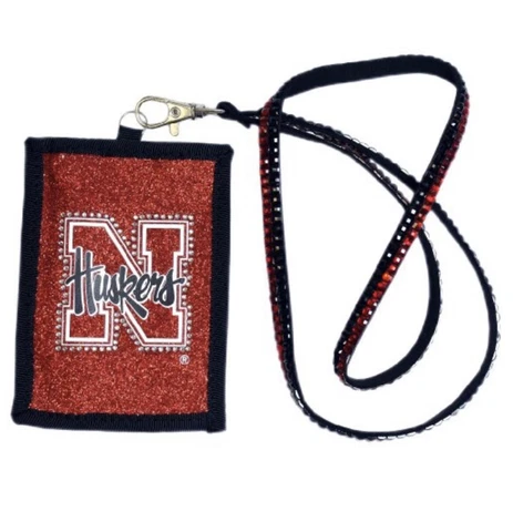 NCAA Nebraska Huskers Beaded Lanyard with Nylon Wallet Cover