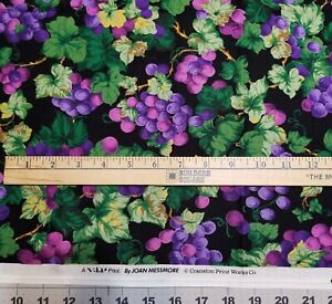 Purple Grapes on Black Fabric by Joan Messmore Cranston VIP 100% Cotton 1.5 Yd