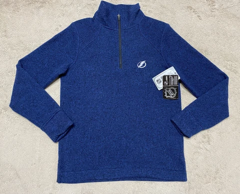 NEW Tampa Bay Lightning Sweater Mens Small Blue Quarter Zip Fleece Adult NHL NWT Cover