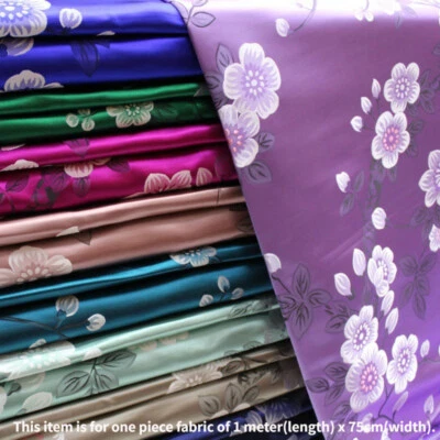 Embroidered Flower Fabric Jacquard Satin Brocade DIY Dress Sold By Meter - image 1 of 4