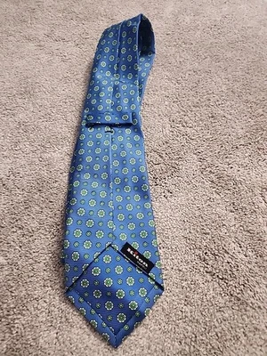 Corbata de seda geométrica para hombre KITON NAPOLI 7 pliegues hecha en Italia azul/verde” Foto 1 de 4