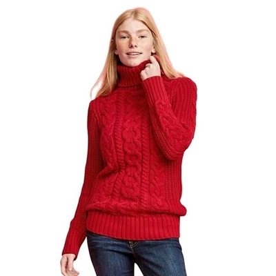 Suéter túnica roja invierno GAP para mujer grande tejido con cable cuello alto Foto 1 de 4