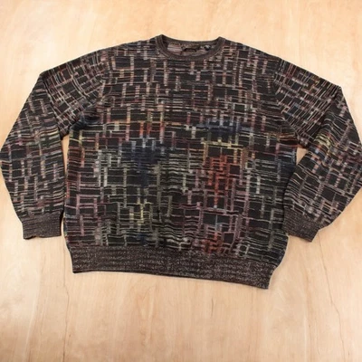 Suéter De Colección Años 90 JHANE BARNES Abstracto Estampado Geométrico Algodón Rayón Etiqueta GRANDE Foto 1 de 4