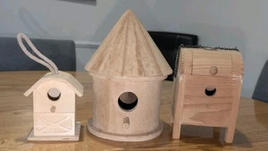 3 Craft Bird House Houses Wooden Unfinished Vintage - Picture 1 of 7