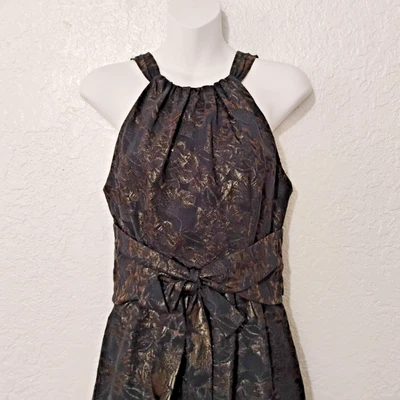 Vera Wang Black and Tan Metallic Silk Blend Sleeveless Cocktail Dress Size 4 - Image 1 of 4