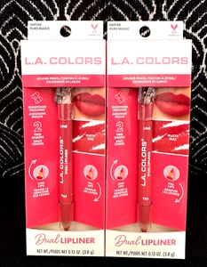 2pk LA COLORS DUAL LIPLINER PURE MAGIC RED C69188 2 MATTE SHADES LINE FILL LIPS - Picture 1 of 8