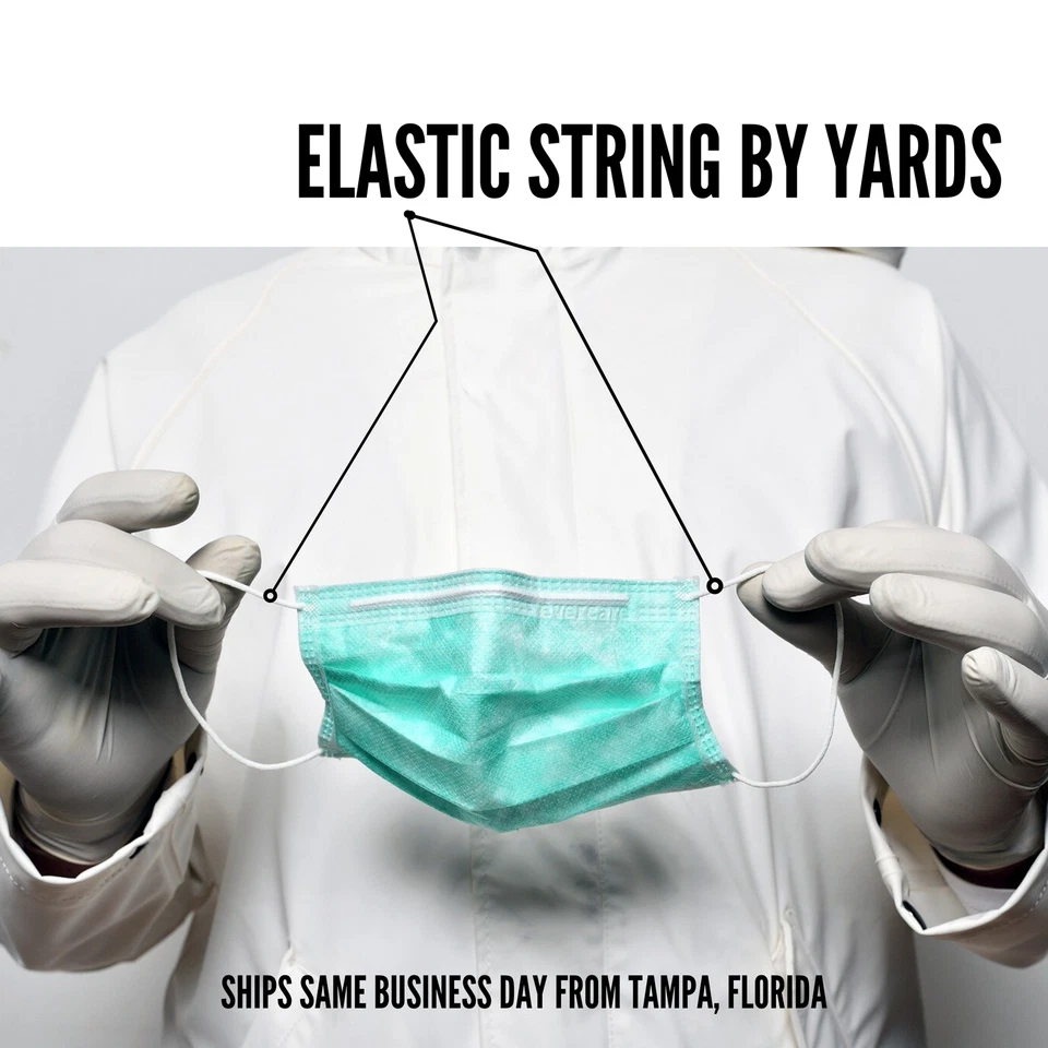 Cuerda de bandas elásticas blancas de 30 yardas suave redonda DYI núcleo cable de 3 mm (.12") de espesor Foto 1 de 1