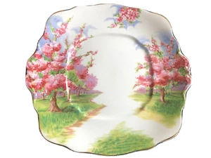 Royal Albert Blossom Time Square Cake Plate 9 3/4" Handled Bone China England - Picture 1 of 4