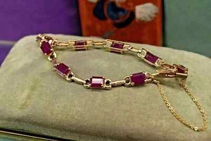 8Ct Emerald Lab Created Red Ruby Women's Tennis Bracelet 14K Yellow Gold Plated - Picture 1 of 4