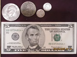 STAR NOTE 1999 FEDERAL RESERVE STAR $5 BILL !!! 640,000 SHEET NOTE RUN !!! #170 - Picture 1 of 2