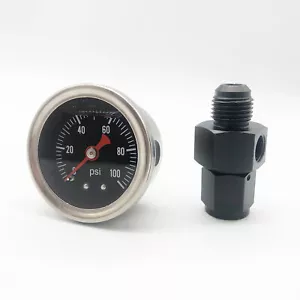 Liquid Oil Pressure Gauge 0-100 PSI Pressure Gauge 1/8" NPT With AN 6 Adapter - Foto 1 di 12