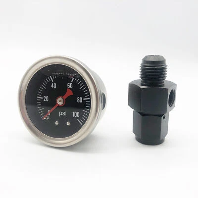 Liquid Oil Pressure Gauge 0-100 PSI Pressure Gauge 1/8" NPT With AN 6 Adapter - Image 1 of 4