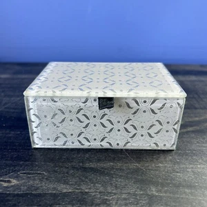 Max Studio Gift Box Glass Felt Lined Jewelry Keepsake Silver & White *Empty* - Picture 1 of 9