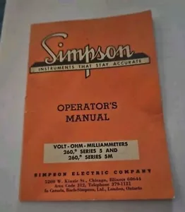 Simpson 260 Series 5 and 5M Volt Ohm Milliammeter Multimeter Operator's Manual - Picture 1 of 3