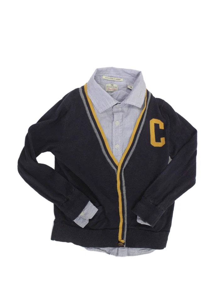 Cárdigan suéter azul escocés encogido con cuello de algodón en capas talla 6 para niños Foto 1 de 2