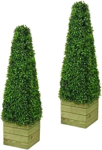 2x Árboles Topiarios Artificiales Conos Pirámide Caja de Madera Plantas Imitadas Interior Exterior - Imagen 1 de 4
