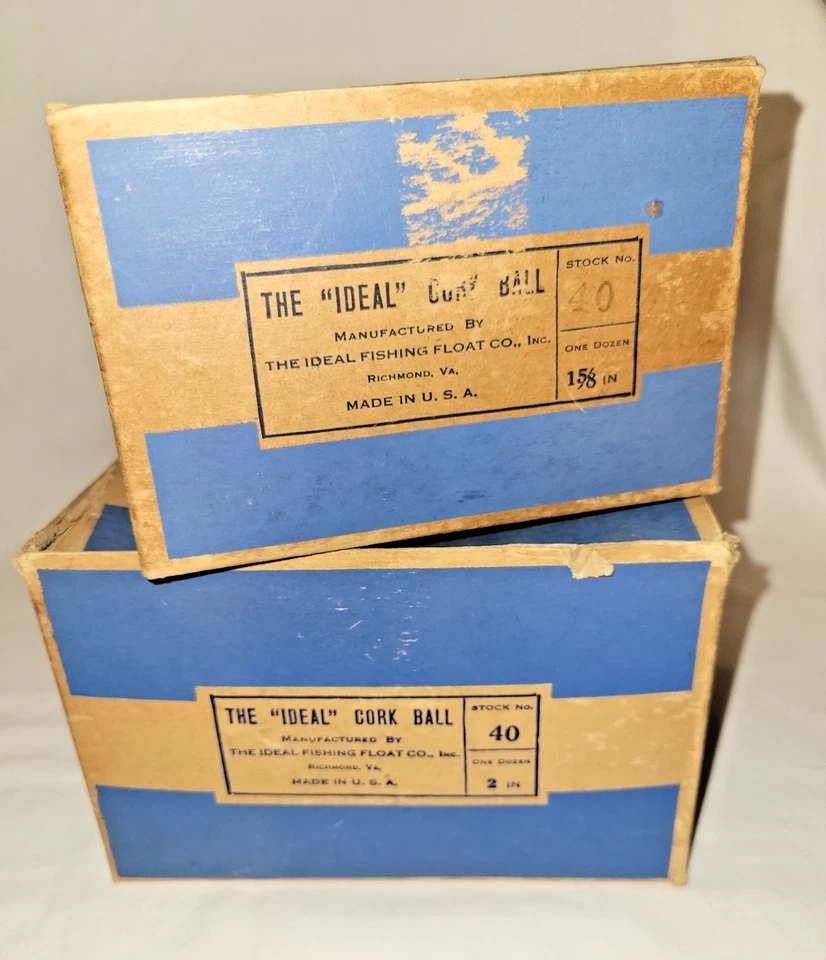 2 Vintage IDEAL STORE BOXES of Old NOS  CORK FISHING BOBBERS floats - Image 1 of 4