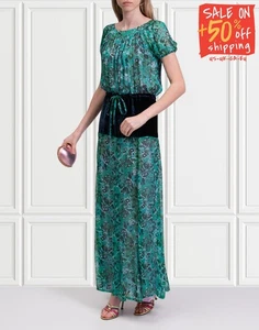RRP€840 MIMI LIBERTE BY MICHEL KLEIN Silk Maxi Dress FR36 US4 UK8 S Velvet Waist - Picture 1 of 6