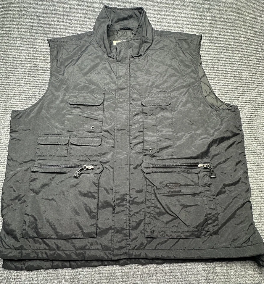 Chaleco Ivy Crew para Hombres 2XL Negro Multi Bolsillo Utilitario Exterior Nylon Chaqueta acolchada Foto 1 de 4