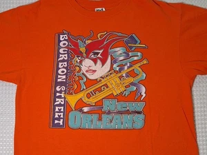 Bourbon Street New Orleans Louisiana Souvenir Orange Cotton T-shirt Size L Anvil - Picture 1 of 7