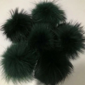 10 un./lote-15 cm 6" verde oscuro piel de mapache real bola de pompón con botón a presión sombrero hágalo usted mismo - Imagen 1 de 1