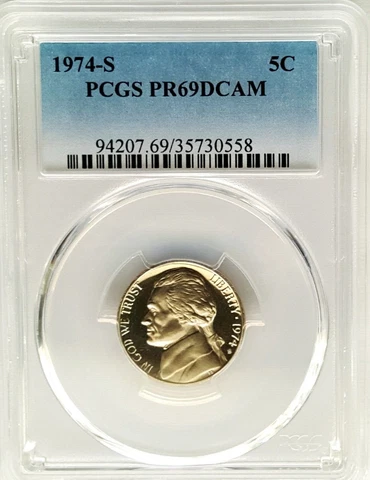 1974-S  Proof Jefferson Nickle PCGS PR69DCAM-Fading Blue label Cover
