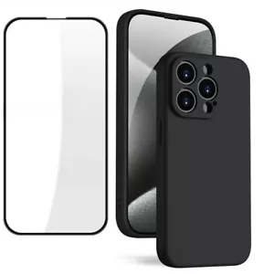Coque iPhone 15 14 13 12 11 Pro Silicone Antichoc Mat+Protection Verre trempé - Zdjęcie 1 z 27