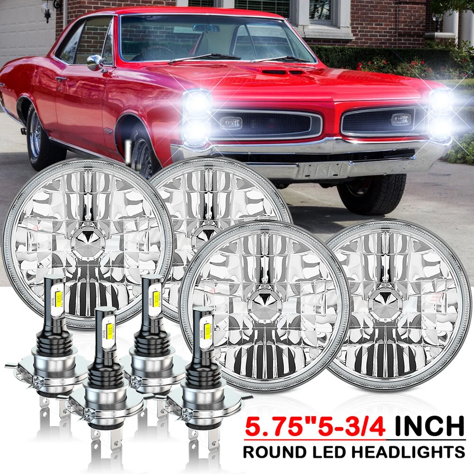 4x 5.75" inch LED Headlights HI/LO White Fit Pontiac GTO firebird 1964-1972 - Image 1 of 4