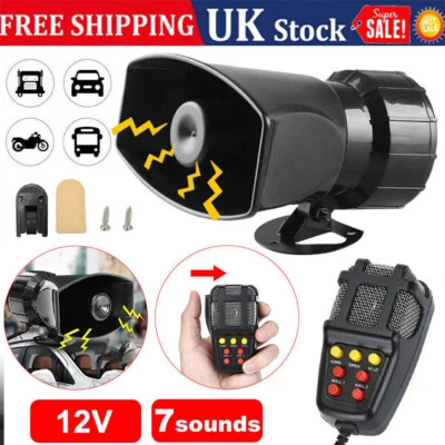 12V Air Horn Siren Megaphone Loud + MIC Speaker 7 Sounds Car Vehicle Truck Van - Image 1 of 4