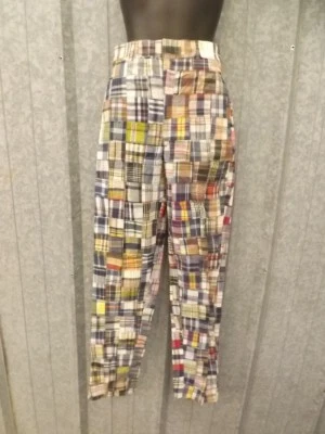 Vtg 1950s NEW India Handwoven Plaid Patchwork Bleeder Pants 27/30 Narrow Leg - Image 1 of 4