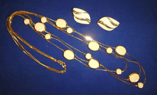 AVON Three Layer Gold Oval Creamy Off White Lucite Necklace & Pierced Earrings