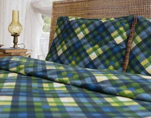180 Gram Cotton Heavy Flannel Duvet Cover Set(Green Blue Navy, Full/Queen Size) - Picture 1 of 6