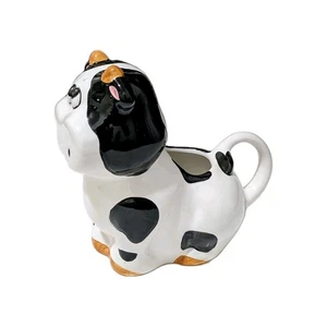 Vintage Black & White Sitting Cute Cow Farm House Country Creamer Pitcher - Picture 1 of 10