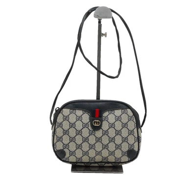 Gucci Sherry Line Shoulder Crossbody Bag PVC Leather Navy Vintage Authentic #968 - Image 1 of 4